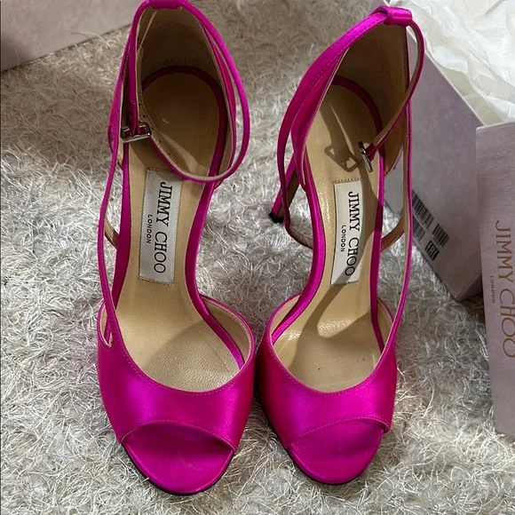 Jimmy Choo Women's Fuchsia Satin Heels 100 | 35.5 - Picture 2 of 3